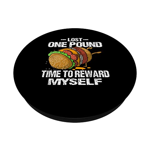 Lost One Pound - Funny Burger PopSockets Swappable PopGrip, Black - Image 2