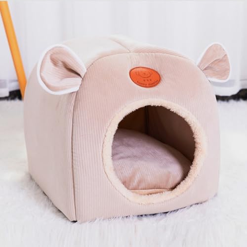 猫ベッド 猫ハウス 冬用 熊 パット付き ふわふわ おしゃれ あったか 洗える 保温防寒 滑り止め 室内用 ペットベッド ペットハウス 寒さ対策 犬 猫 ペット用品 ピンク L(42*42CM)