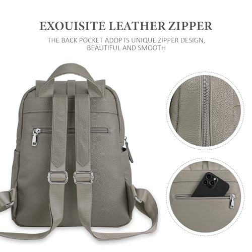Image of BOYATU Genuine Leather Backpack Purse for Women: Fashion Soft BackPacks Bag - Anti theft Travel Shoulder Handbag (Grey)