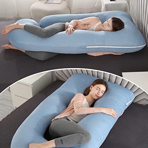 Image of Elover Cooling Pregnancy Pillows for Sleeping, U Shaped Full Body Pillow with Removable Cover, Pregnant Women Must Haves,Maternity Essential,Blue