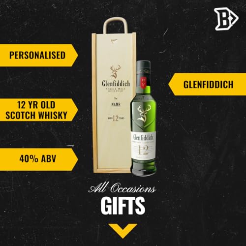 Personalised Glenfiddich 12 Year Old Single Malt Scotch Whisky Gift Set – 35cl Bottle | Custom Wooden Presentation Box | Premium Mini Whisky Gift for Him or Her by Beerhunter (40% ABV) - Image 3