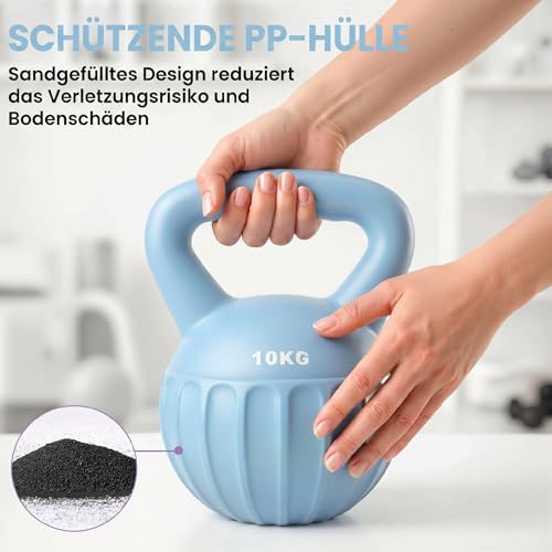 SPORTNOW Kettlebell hantle kulowe, 10 kg, wypełnione piaskiem, dla początkujących, do domu, do treningu siłowego, kolor niebieski