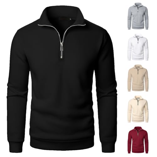 Generisch Pullover Herren Sweatshirt mit Half Zip Ohne Kapuze Oversize Fleece Sport Arbeitspullover Sweater Winterpullover Pulli Lässig Einfarbig Sweatshirts mit Stehkragen und Leiste Freizeit