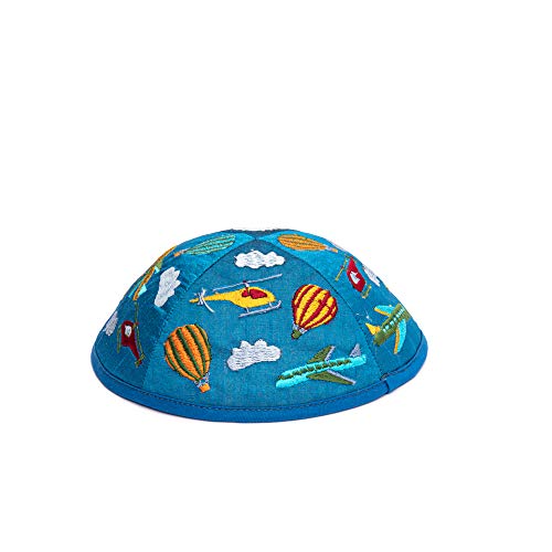 EMANUEL Yair Kippah for Kids Multi-Colored Embroidered Airplains Children Yarmulke4