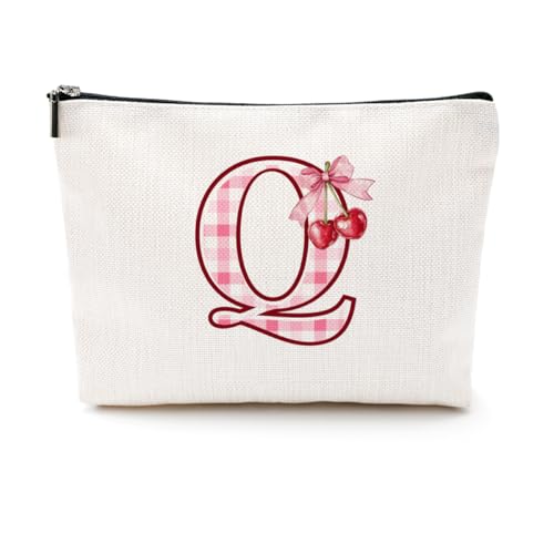 CQM Cherry Bag Initial Q Makeup Bag Cherry Gifts for Women Cosmetic Bags