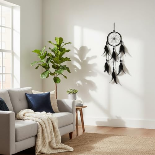 Handmade Large Wood Beads Dream Catcher Dreamcatcher Craft Hanging Pendant Ornament Gift for Living Room Home Decoration Wedding and Festivals (Black) - Image 5