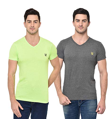 Image of Mack Jonney - Regular Fit Cotton Blended T-Shirts for Men (Pack of 2)-V 0002-P