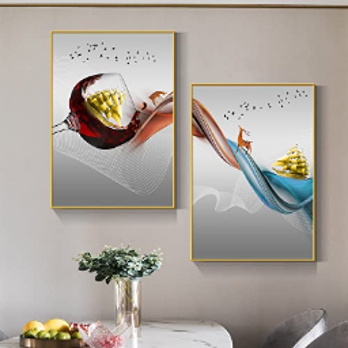 Voilier Doré De Luxe Vin Verre Mural Affiches impressions toile 40x60cm