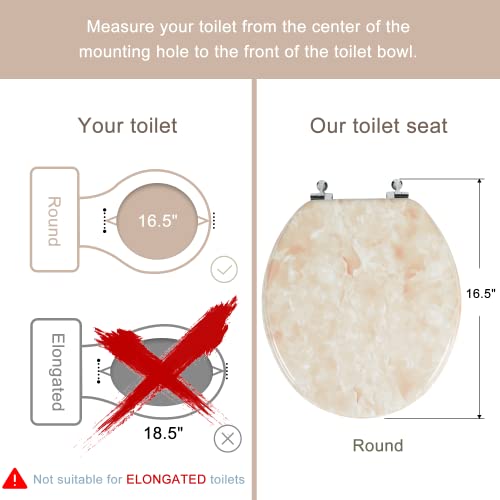 Round Toilet Seat Natural Wood Toilet Seat With Zinc Alloy Hinges, Easy To Install Also Easy To Clean, Anti-Pinch Marble Toilet Seat By Angol Shiold (Round, Beige Pink) #TOP1