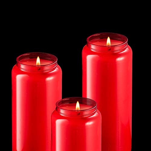 Tribello 9 Day Candles, 6 Pack | 7” Red Pillar Candles For Memorial, Love Spell, Novena Prayer, Religious Ceremony, Vigil, Party Décor, Emergency Survival | Unscented White Wax In Red Plastic Jar #TOP1