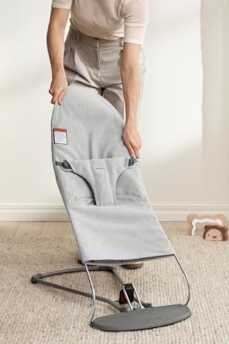 Image of BabyBjorn Bouncer Bliss, Woven Melange, Light Grey | 2-in-1 Adjustable Baby Bouncer Seat and Toddler Chair, Newborn to Toddler (8-29 lbs), 4 Positions, Lightweight & Portable