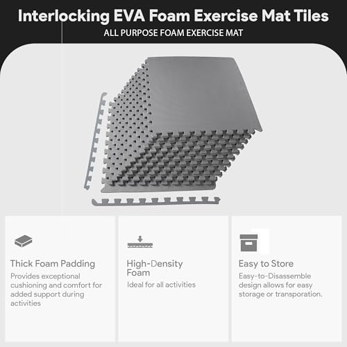 Image of BalanceFrom Puzzle Exercise Mat 1 /2 inch Thick, EVA Interlocking Foam Floor Tiles for Home Gym, Mat for Home Workout Equipment, Floor Padding for Kids, Gray, 24 in x 24 in x 1 /2 in, 48 Sq Ft - 12 Tiles | Tiles for Home Gym, Mat for Home Workout Equipment, Floor Padding for Kids, Gray, 24 in x 24 in x 1 /2 in, 48 Sq Ft - 12 Tiles
