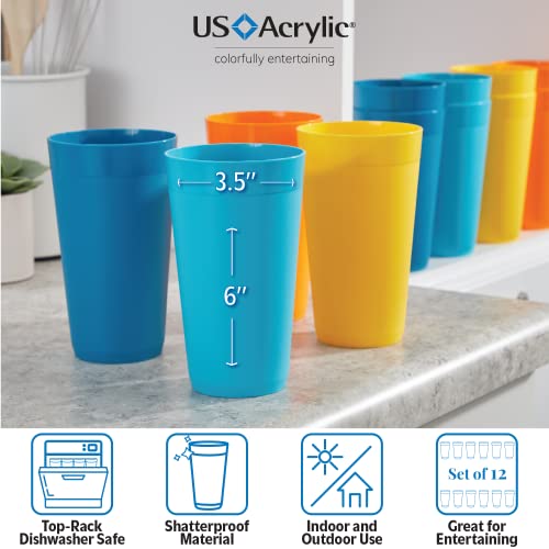 Us Acrylic Newport 20 Ounce Unbreakable Plastic Stackable Water Tumblers In 4 Sunrise Colors | Set Of 12 Drinking Cups | Reusable, Bpa-Free, Made In The Usa, Top-Rack Dishwasher And Microwave Safe #TOP2