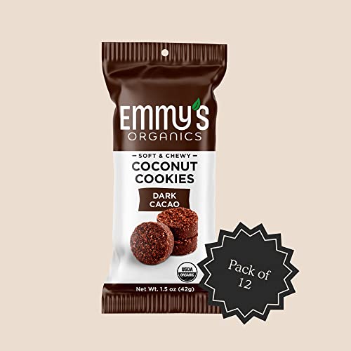 Emmy’s Organics Dark Cacao Coconut Cookies (Pack of 12) | Gluten-Free, Organic, Vegan, Paleo-Friendly