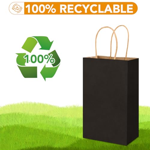 Image of XPCARE Black Paper Bags with Handles, 100Pcs 5.25x3.25x8.25'' Kraft Bags