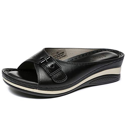 Altxic Sandales compensées confortables pour femme avec boucle réglable - Noir - Noir , 41 EU Cover