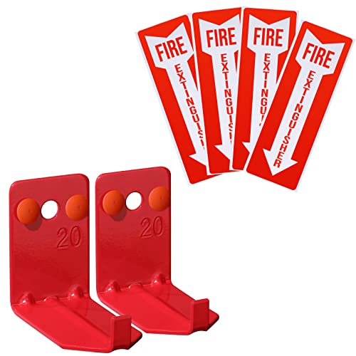 Image of 2 Pack Fire Extinguisher Holder and 4 Pieces Fire Extinguisher Sign Sticker, 20lb Fire Extinguisher Wall Hook Mount Bracket for Big and Small Fire Extinguishers, Indoors and Outdoors