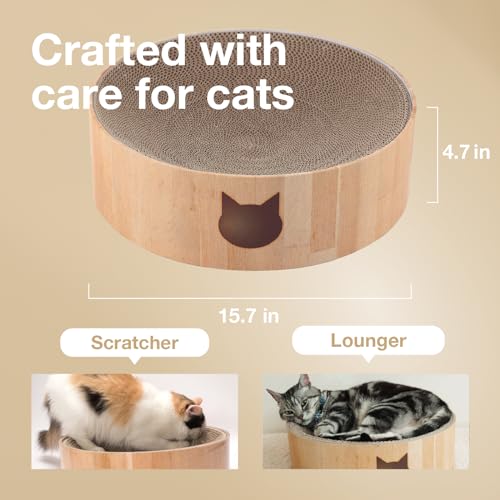 Necoichi Cat Scratcher Bowl for Indoor Cats - Cat Scratching Lounger with Reversible Usability and Extra Comfort for Lounge, Cardboard Bed Couch / (Regular, Oak) - Thumbnail 5