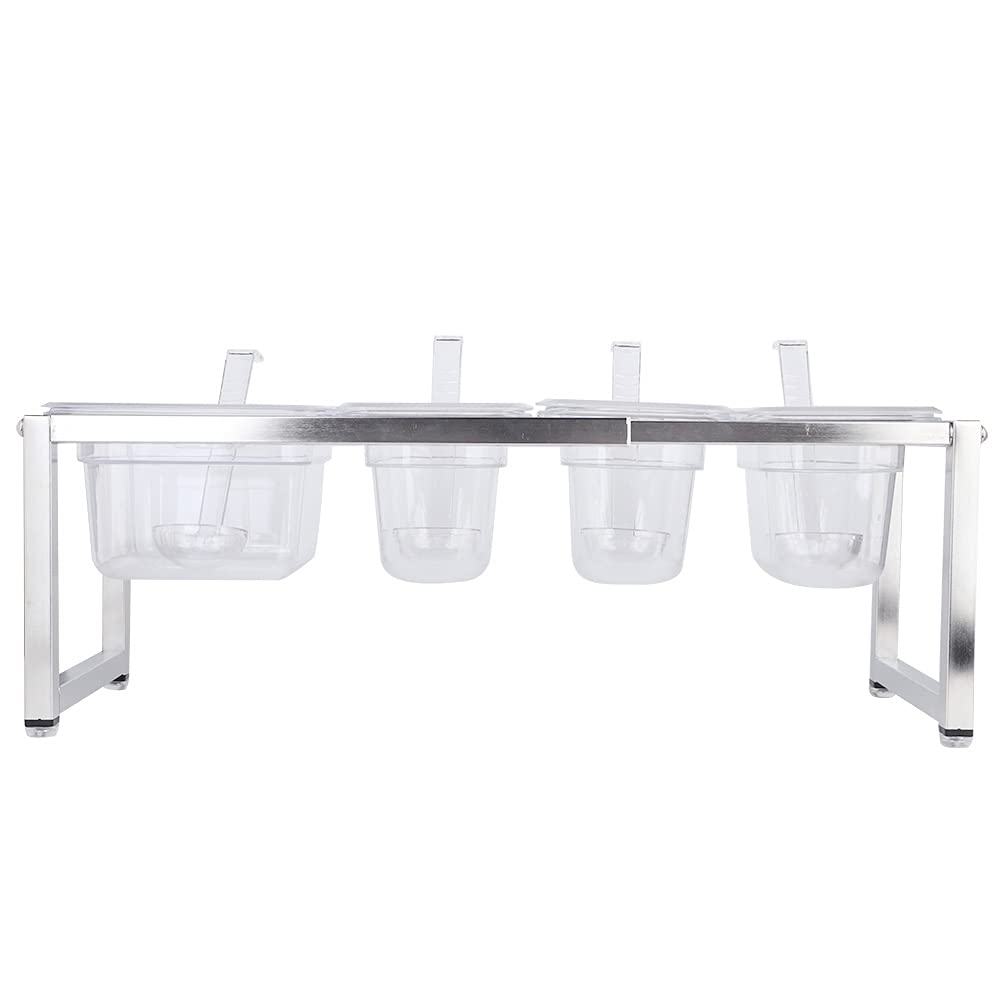 Juego de caja de condimentos transparente de cuatro rejillas, tarro con cuchara, recipiente de condimentos de acero inoxidable y acrílico para sal, comino, pollo en polvo,