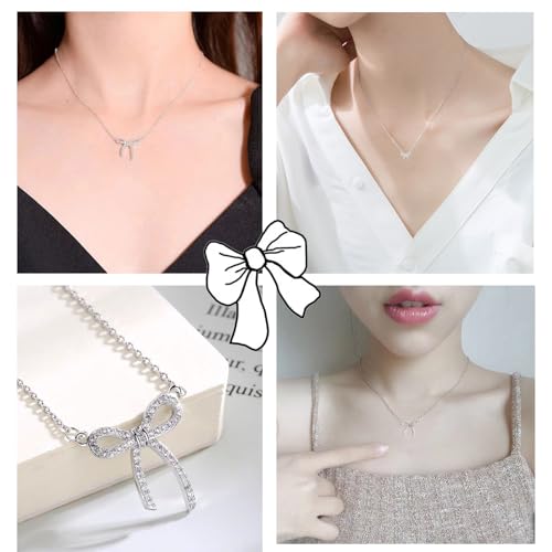 LIYAPEI Rhinestone Bow Necklace for Women, Tiny Dainty 14K Gold Plated Bowknot Pendant Choker Necklace Makes A Cute Bow Jewelry Gift for Women Girls4
