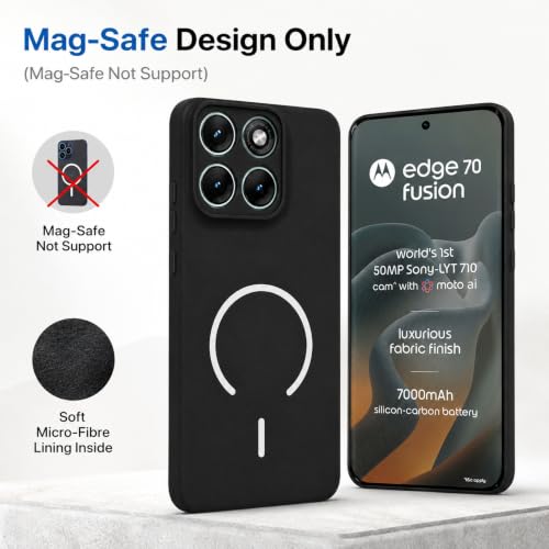 Image of SBMS Silicone Back Cover Case for Motorola Edge 70 Fusion 5G | Soft Micro-Fibre Lining Inside | Magsafe Print On Back Side Camera Protection Bump | Shockproof Case Moto Edge 70 Fusion (Black)