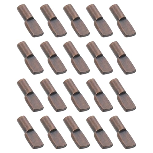 uxcell 20Pcs Shelf Support Pegs, 5mm Spoon Shape Shelf Support Pins, Metal Support Pegs Holder for Kitchen Cabinet Bookcase (Red Bronze)