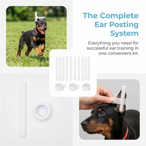 Image of Dog Ear Support Kit with 10 Foam Ear Standing Rods and 3 Rolls Adhesive Tape for Puppy Correction and Doberman Care Accessories