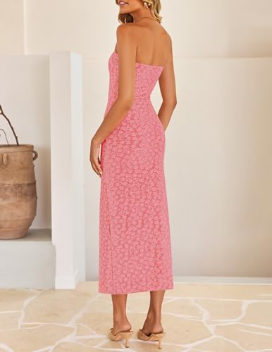 Image of ZESICA Women's 2026 Summer Floral Strapless Bodycon Midi Dress Off Shoulder Beach Formal Cocktail Wedding Guest Long Dresses