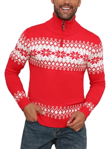 Yukiuiny Herren Weihnachtspullover Half Zip Norweger Strickpullover...