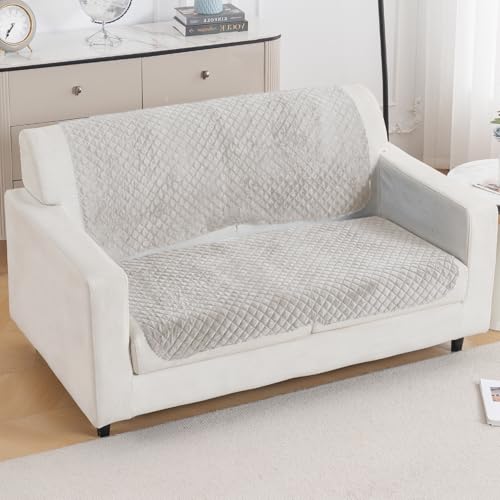 Image of HOKIPO Quilted Sofa Cover for 2 Seater for Seat & Back, 'Quilt Classic' Light Grey (IN-926-LGRY*2)