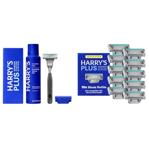Harry's-PLUS: Shaving Kit for Men - 1 Premium Handle (Onyx), 11 Razor Blade Cartridge, 4 oz Foaming Shave Gel, and Travel Blade Cover - Advanced Pivoting System image 2