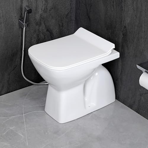 Image of HOLO Ceramic EWC S Trap Square Concealed with Slim Hydraulic Soft Close Seat Cover Floor Mounted European Water Closet Western Commode