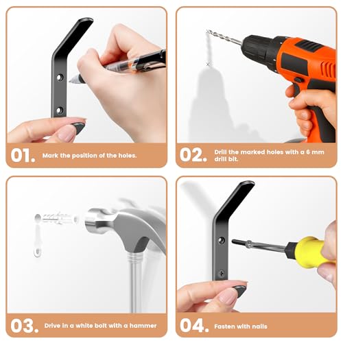 Miniatura 4 de Meijo Percheros Pared Con 8 Ganchos, Ganchos Para Abrigos Pared Ganchos De Pared Negro Colgadores Ganchos Perchero Para Baño, Entrada, Cocina