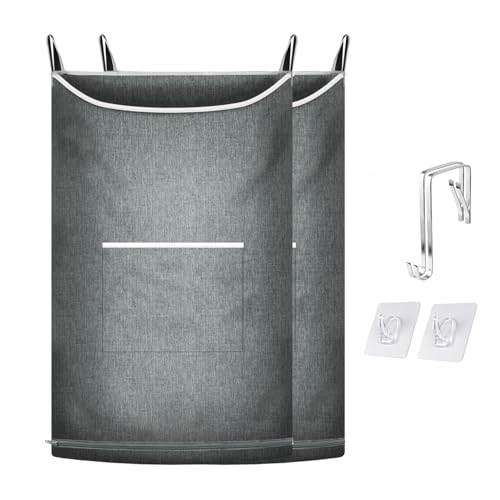 KINGSUSLAY XL Large Hanging Laundry Hamper, Over the Door Laundry Bag with Zipper and Wide Open Top,Hanging Hamper for Storage Laundry, Clothes, Toys,36x 22 Inch, Heather Grey 2Pack. by KINGSUSLAY - Used condition - US$18.45