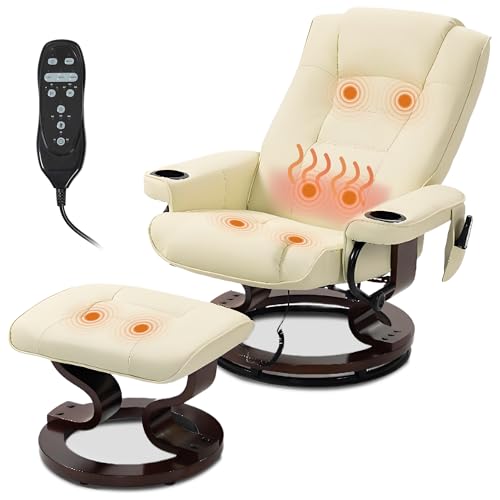 WENTUM Massage Recliner with Ottoman, Swivel Wood Base, Accent Chair,