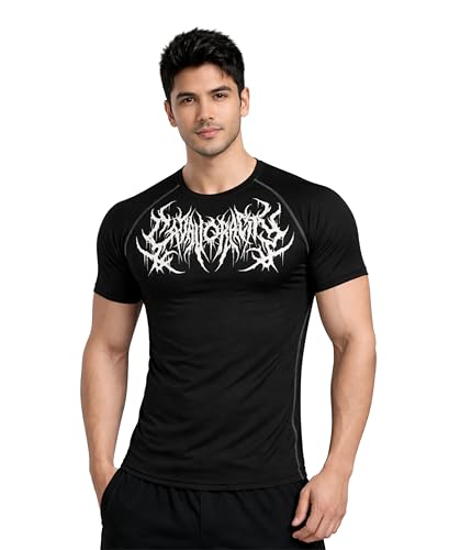 Image of BULLAR Men's Polyester Blend Compression T-Shirt, Half Sleeve Athletic Sports Tight, Crew Neck, Slim Fit Tshirt for Fitness and Workout