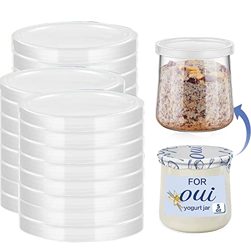 Boxweer Oui Yogurt Jar Lids - 30PCS Clear Plastic Yogurt Jar Lids Replacement Covers for Glass Jars Containers