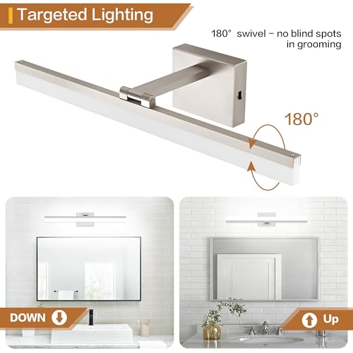 Image of SOLFART Vanity Lights for Bathroom: 24 Inch Bathroom Lighting Fixtures Over Mirror- Brushed Nickel 6000K LED Hardwired Adjustable 180 Degree Light Bar IP44 ETL