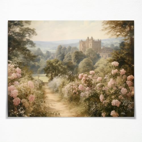 Medpol Jane Austen Floral Manor Art Pride and Prejudice Pemberley Pathway Print Romantic Rose Garden...