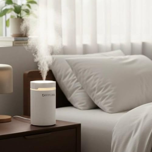 Image of DIFFUZE Ultrasonic Aroma Diffuser for Home, Office & Bedroom | USB Cool Mist Humidifier with LED Ambient Light | Quiet Essential Oil Diffuser | Portable Mini Air Moisturizer