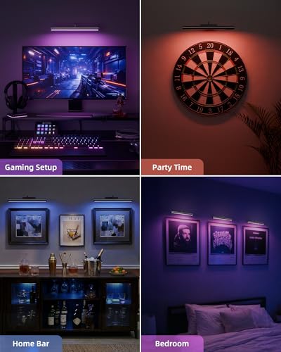 Image of EZVALO 13 Inch Wireless Picture Lights, 4000mAh Rechargeable Battery RGB Colors Lights with Remote, Dimmable 3 Color Temps LED Painting Lights for Living Room, Bedroom (Black, 2Pack)