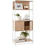 Best Choice Products 4-Tier Bookshelf, Tall Bookcase, Wood Storage Cabinet for Living Room, Bedroom, Entryway, Home Office w/Cabinet, Enclosed Storage, Shelf Space, Metal Sturdy Frame - Light Oak