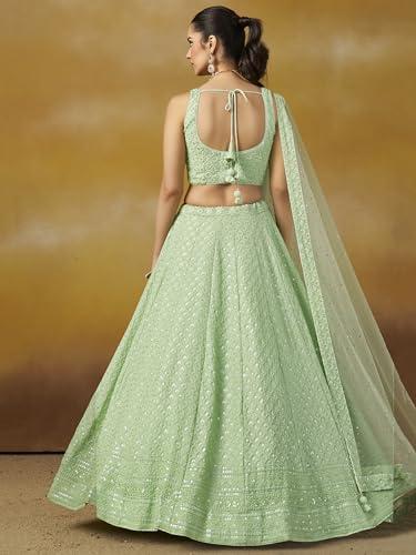 Image of Zeel Clothing Women's Sequins Thread Embroidered Georgette Lehenga Choli With Dupatta (5124-Women-Lehenga-Choli-New; Free size)