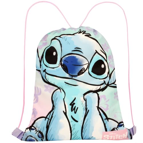 Disney Stitch Drawstring Backpack for Girls | Cute Gym, Swim and School PE Bag | Lightweight String Rucksack for Kids & Teens