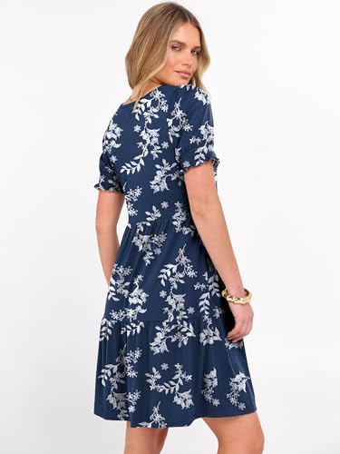 Image of ANRABESS Women Summer Square Neck Puff Short Sleeve Mini Dress 2026 Casual Flowy Sundress Beach Vacation Clothes with Pockets