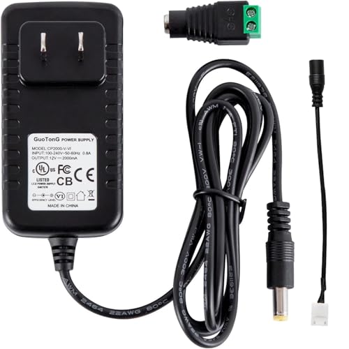 GuoTonG 12 Volt 1 Amp LED Strip Light Power Adapter, DC 12V Transformers,Power Supply for 2835/3528/5050 LED Light Strips, 12W Max, 12 Volt 1 Amp Power Adaptor, 2.1mm X 5.5mm US Plug