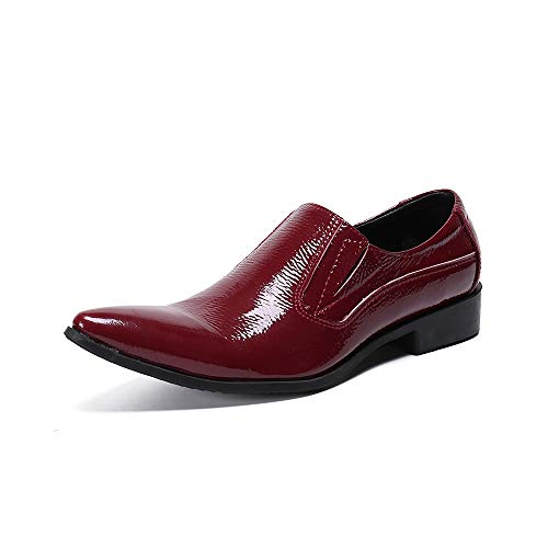Patent Leather Oxford for Men Formal Shoes Slip On StyleGenuine Leather Block Heel Easy Care Solid Colors Men's Leather Shoes