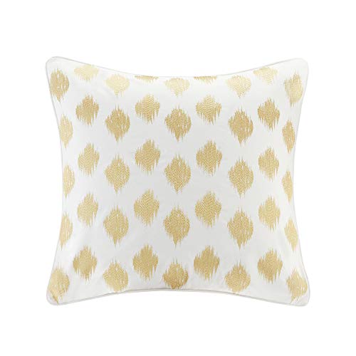 Image of INK+IVY Nadia Dot Mid Century Modern Cotton Square Decorative Pillow Sofa Cushion Lumbar, Back Support, 18 inchx18 inch, Metallic Embroidery Gold /White