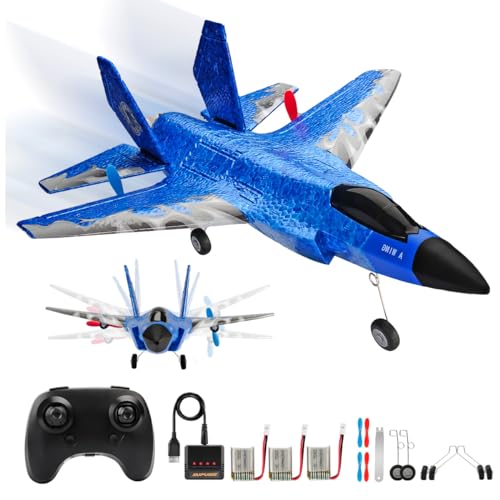 Fremego RC Flugzeug,2.4Ghz 2 Kanal F-35 Ferngesteuertes Flugzeug Spielzeug Kämpfer RC Plane Modellflugzeug mit mit 3 Akkus & LED-Leuchten für Kinder Anfänger Erwachsene
