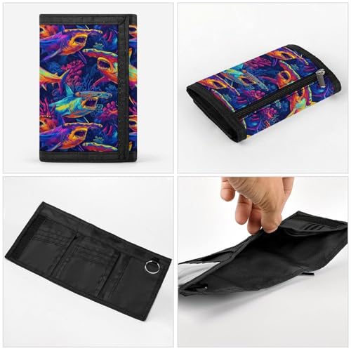 Neon Hammerhead Shark Print Wallet for Men, 8 Credit Card Holder Slim Minimalist Front Pocket Small Mens Bifold Wallets4